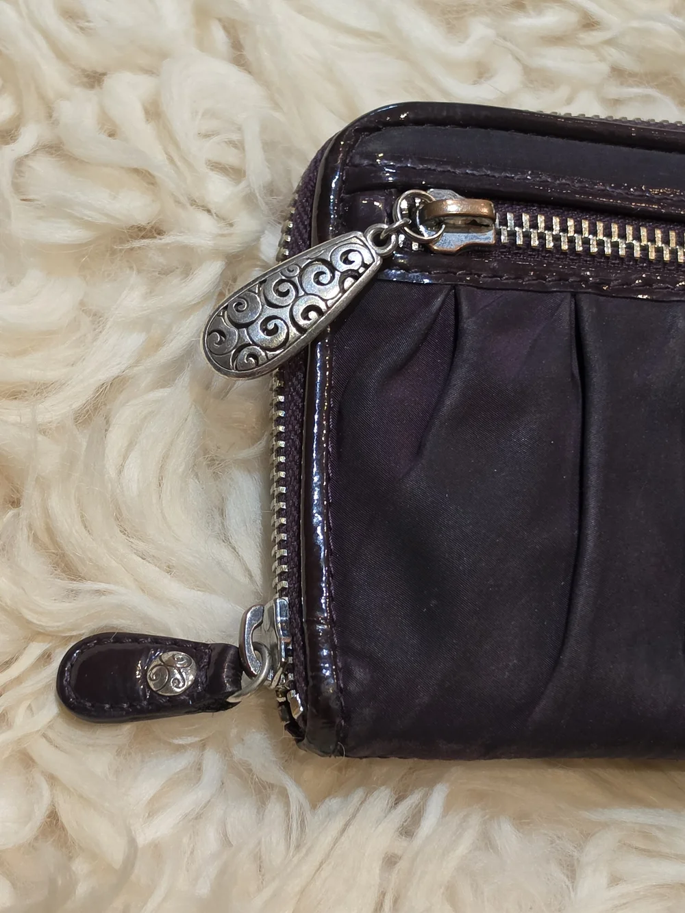 Brighton Black Pleated Zip-Around Wallet